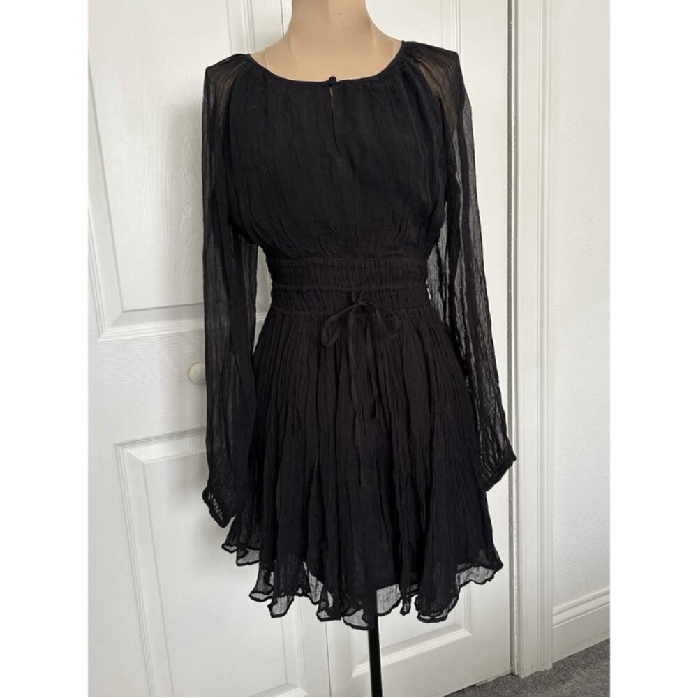 J Crew Elena Long Sleeve Black Chiffon Dress - Picture 6 of 13